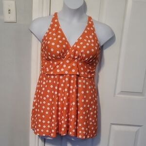 Vibrant Orange Polka Dot Bikini Top and Bottom